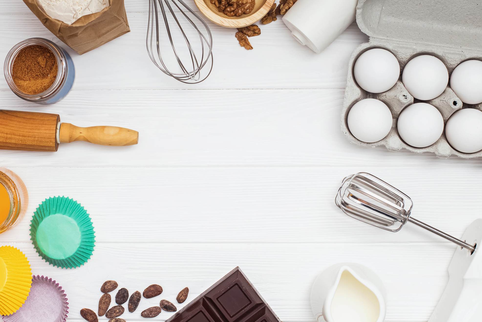 Frame with Tools and Ingredients for Bakery or Pastries